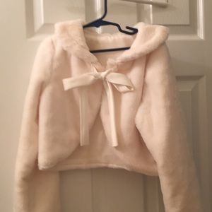 Ribbon faux fur dress coat
